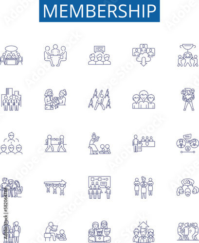 Membership line icons signs set. Design collection of Enrollment, Subscription, Admittance, Association, Access, Permit, Affiliation, Franchise outline concept vector illustrations