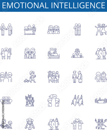 Emotional intelligence line icons signs set. Design collection of Affective, Sensitivity, Compassion, Judgement, Self Actualization, Self Awareness, Mentoring, Social Skills outline concept vector