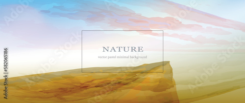The United Kingdom nature landscape, a cliff and the sea vibrant background. Watercolor textured dynamic ocean view banner. 