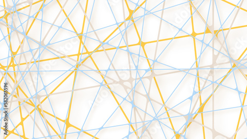 Chaotic abstract blue and yellow line background. Random geometric line seamless pattern. Black outline monochrome texture. Vector illustration.