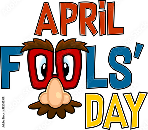 Outlined April Fools Day Funny Cartoon Text Sign. Vector Hand Drawn Illustration With Background