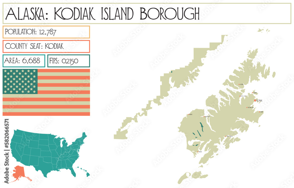 Fototapeta mapa świata dla dzieci Large and detailed map of Kodiak ...