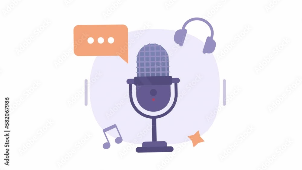 Animated podcasting microphone. Recording comments, songs. Commentator job. 2D cartoon flat icon 4K video footage on white with alpha channel transparency. Concept animation for web design Animated podcasting microphone. Recording comments, songs. Commentator job. 2D cartoon flat icon 4K video footage on white with alpha channel transparency. Concept animation for web design