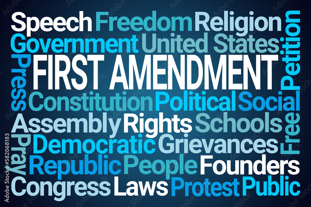 First Amendment Word Cloud on Blue Background First Amendment Word Cloud on Blue Background