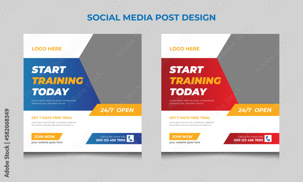 Vector gym and fitness club Social media post banner design templates Vector gym and fitness club Social media post banner design templates
