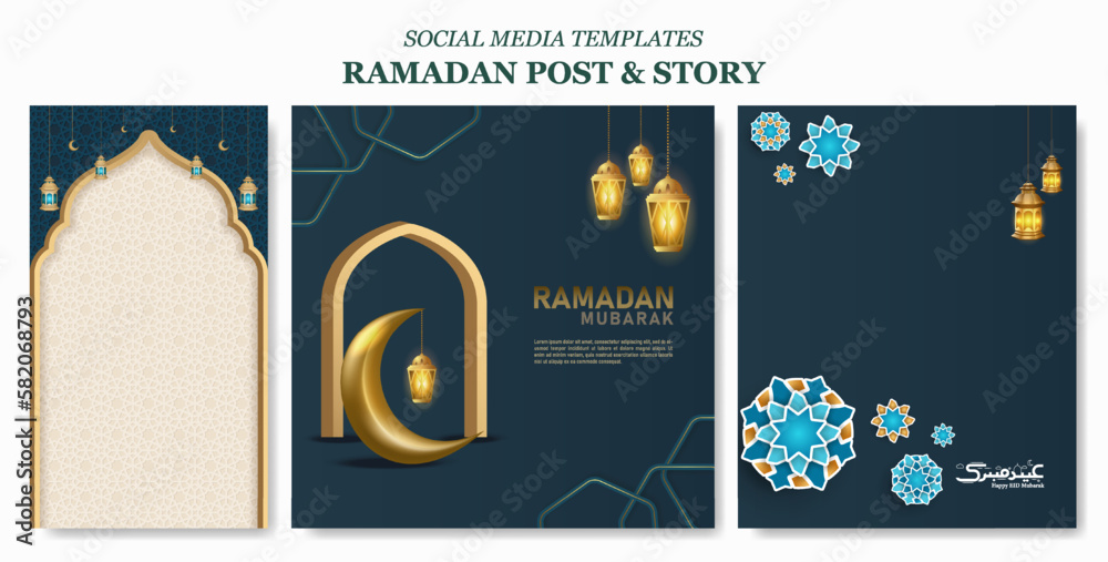 Naklejka premium Set islamic digital banner templates. Bundle ramadan social media story and posts vector illustration.