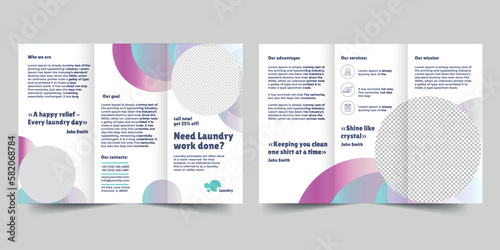 Laundry trifold brochure template. A clean, modern, and high-quality design tri fold brochure vector design. Editable and customize template brochure