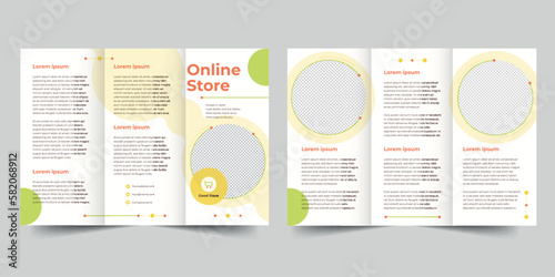 Online Store  trifold brochure template. A clean, modern, and high-quality design tri fold brochure vector design. Editable and customize template brochure