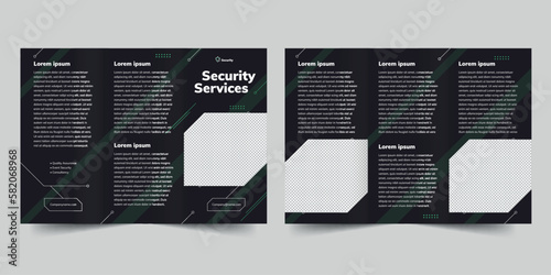  Security Guard Services trifold brochure template. A clean, modern, and high-quality design tri fold brochure vector design. Editable and customize template brochure