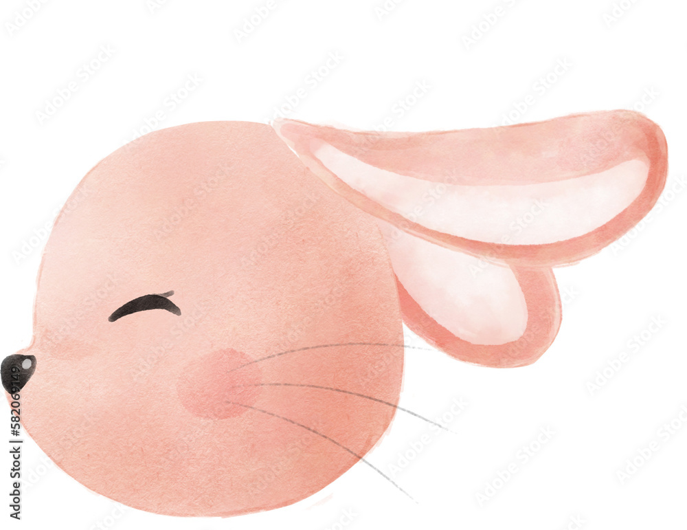 Fototapeta premium cute sweet kawaii happy smile baby bunny rabbit watercolour cartoon kid animal spring Easter egg
