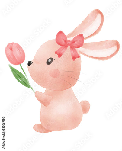 cute sweet kawaii happy smile baby bunny rabbit watercolour cartoon kid animal spring Easter egg