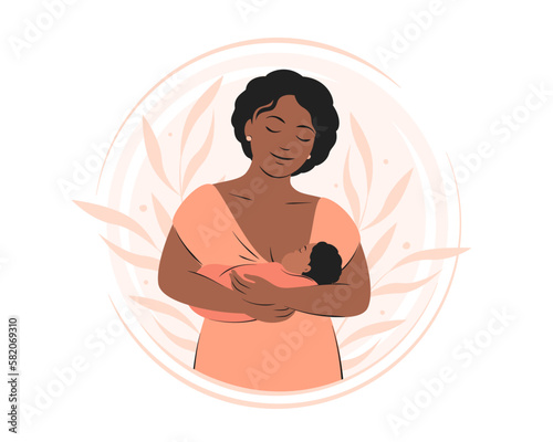 Woman feeding baby. Breastfeeding and motherhood concept. Vector illustration.