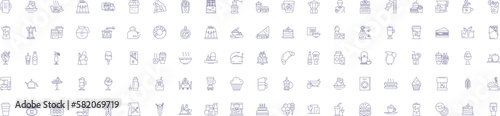 Boulangerie line icons signs set. Design collection of Bakery, Patisserie, Bread, Croissant, Cookies, Viennoiserie, Cake, Tart outline concept vector illustrations