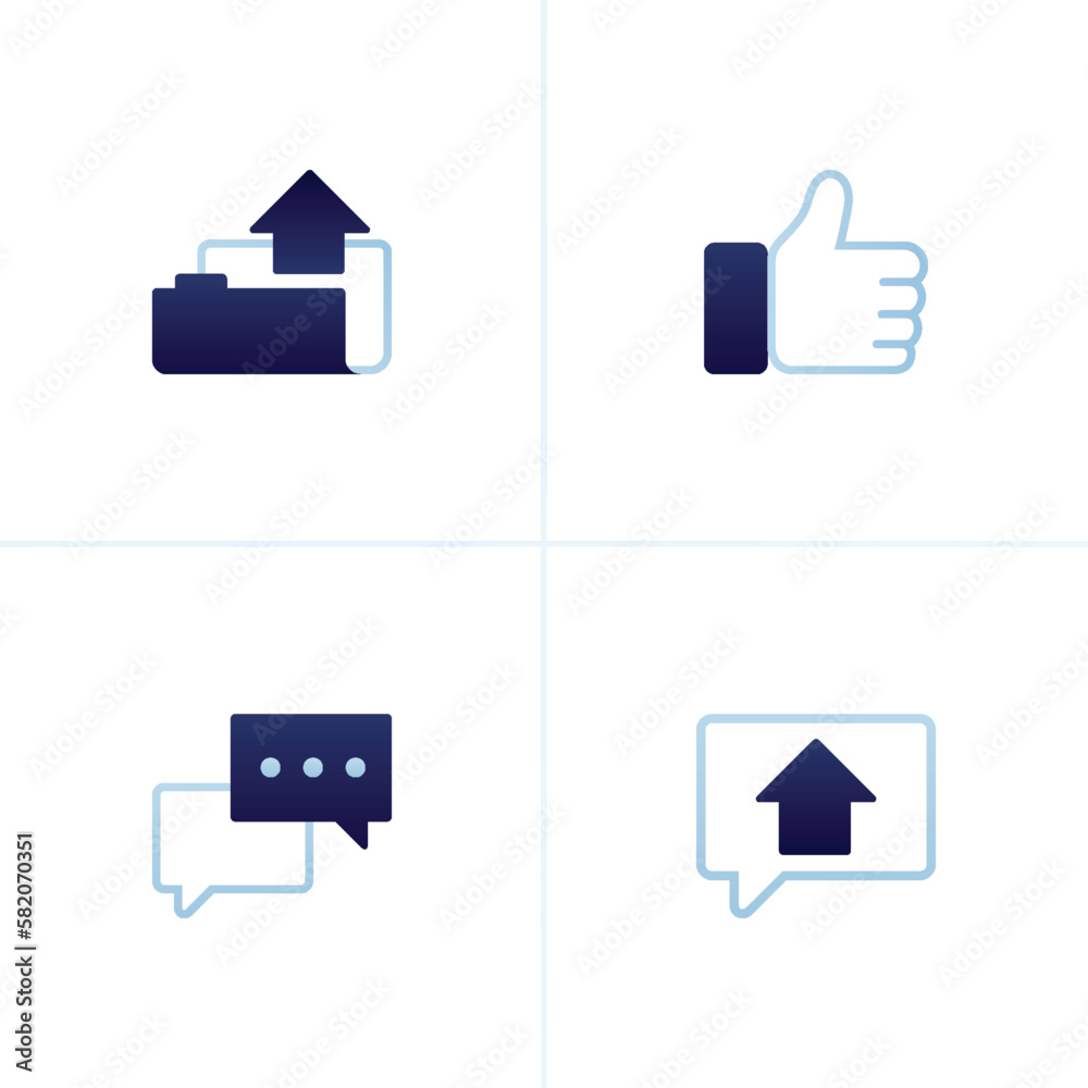 Icon vector of folder with up arrow, thumbs up line, stacked comments for conversations and feedback, comments with up arrow. Can be used for company websites, web, poster ads, mobile apps, banners Icon vector of folder with up arrow, thumbs up line, stacked comments for conversations and feedback, comments with up arrow. Can be used for company websites, web, poster ads, mobile apps, banners