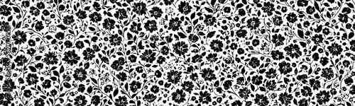 Linoleum print texture with abstract flower pattern. Vintage art illustration has hand drawn feel, with beautiful engraving of hummingbird and black graphic on white background. Vector