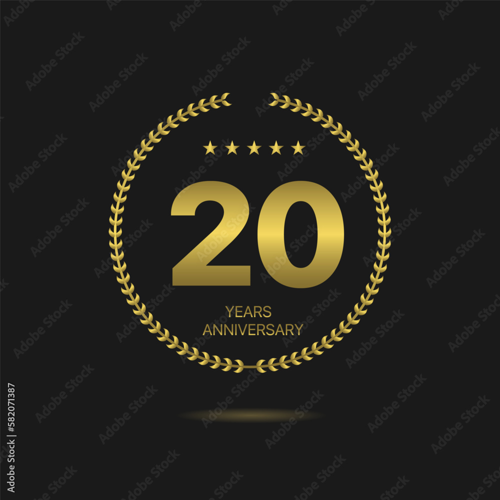 Fototapeta premium 20 years Anniversary golden laurel wreath label