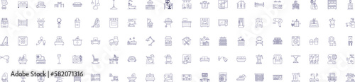 Home interior line icons signs set. Design collection of Decor, Furnishings, Design, Lighting, Renovation, Wallpaper, Carpet, Flooring outline concept vector illustrations