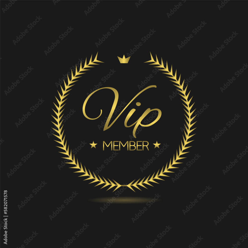 Vip member golden laurel wreath vector label Vip member golden laurel wreath vector label