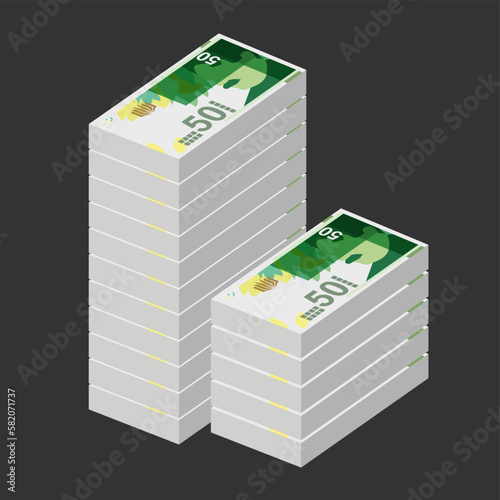 New Israeli Sheqel Vector Illustration. Indonesia, Timor-Leste money set bundle banknotes. Paper money 50 ILS. Flat style. Isolated on white background. Simple minimal design.