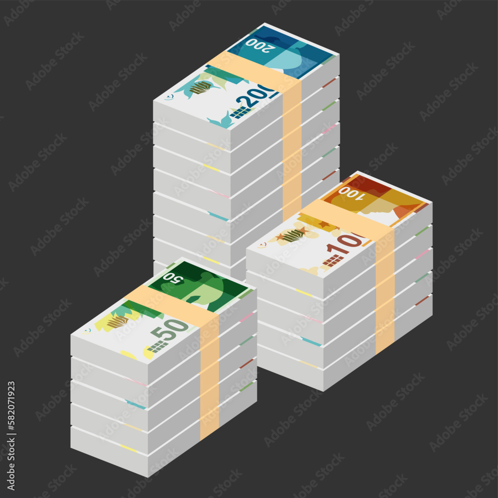 New Israeli Sheqel Vector Illustration. Indonesia, Timor-Leste money set bundle banknotes. Paper money 10, 50, 100, 200 ILS. Flat style. Isolated on white background. Simple minimal design. New Israeli Sheqel Vector Illustration. Indonesia, Timor-Leste money set bundle banknotes. Paper money 10, 50, 100, 200 ILS. Flat style. Isolated on white background. Simple minimal design.