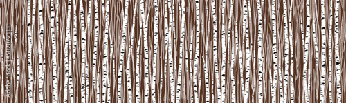 Rustic and natural illustration of birch bark texture with repeating pattern of tree elements in shades of pink and white. Perfect as wooden decoration or backdrop for forest themed event. Vector © Issah