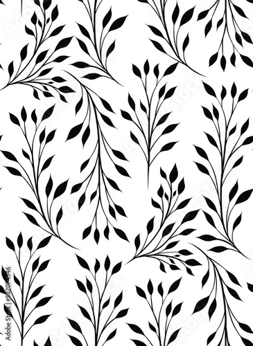 Vector simple seamless pattern with silhouettes of branches with foliage. Texture with imprints of stems with leaves on a white background.