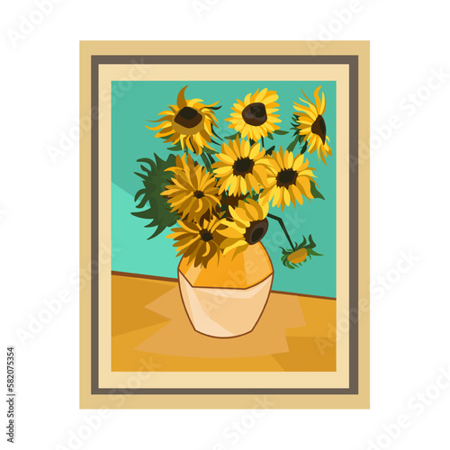 Yellow sunflowers, like Van Gogh, drawn on a graphics tablet, vector graphics, painting