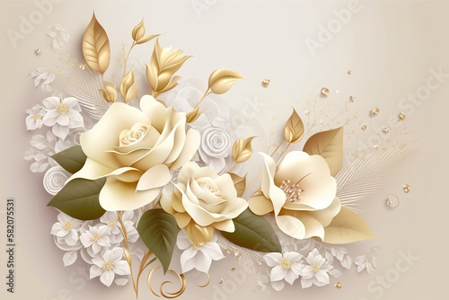 Wedding corner flower design, floral card, illustration generative ai