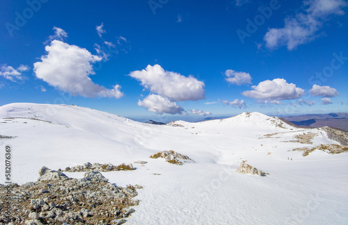 Campocatino and Mount Crepacuore (Italy) - The snow capped mountains in the province of Frosinone, Lazio region, in Ernici mounts, famous for ski site station. photo