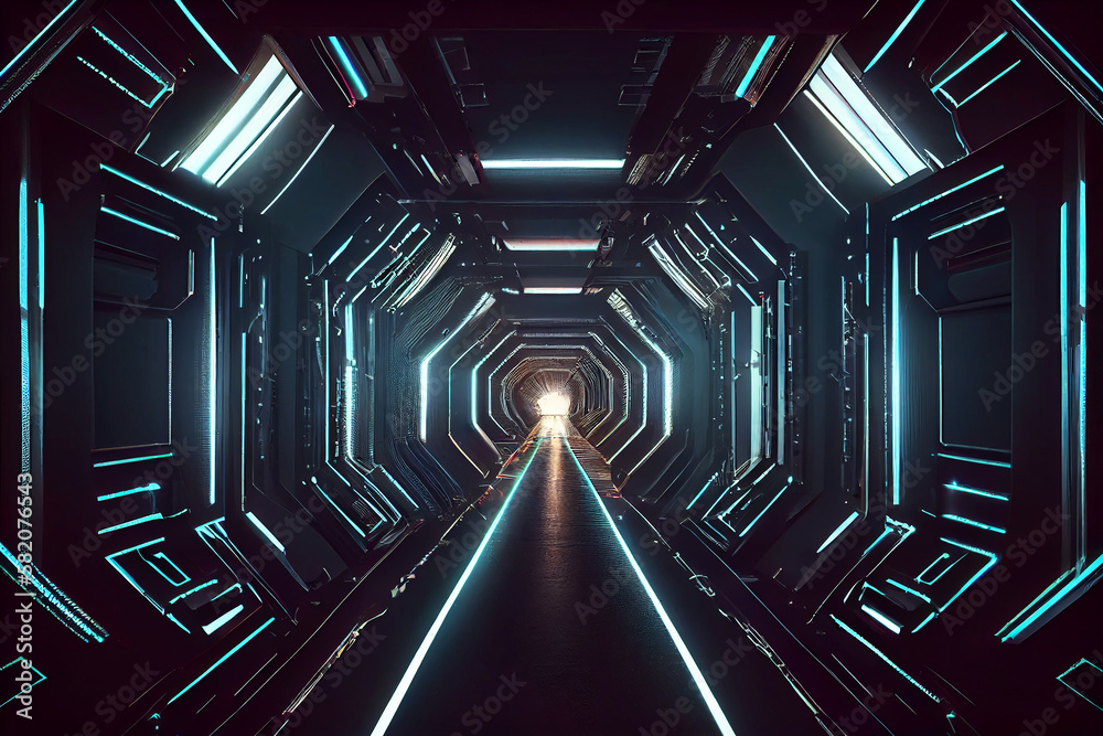 Abstract tunnel, corridor with rays of light and new highlights ...