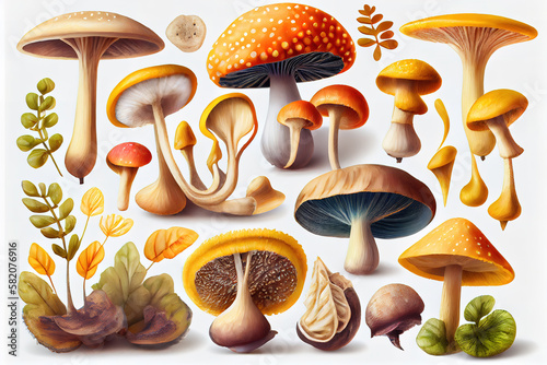 Lactarius deliciosus, comúnmente conocido como niscalo, gorro de leche de azafrán y seta de pino rojo. Generative Ai