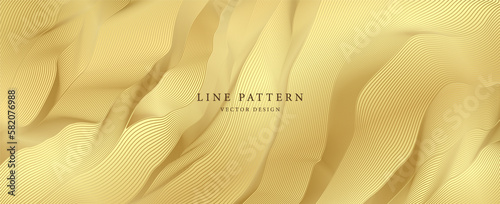 Premium background design with digital line pattern in gold colour. Vector horizontal gold template for business banner, formal invitation, luxury voucher, prestigious gift certificate