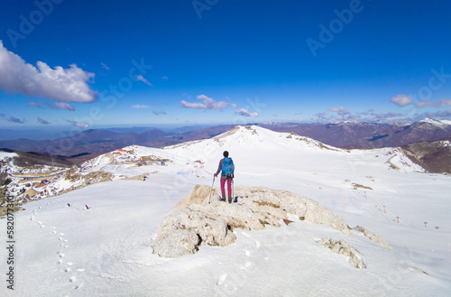 Campocatino and Mount Crepacuore (Italy) - The snow capped mountains in the province of Frosinone, Lazio region, in Ernici mounts, famous for ski site station. photo