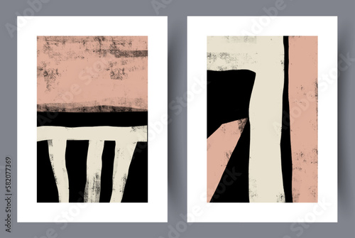 Abstract geometry grunge figures wall art print. Printable minimal abstract poster. Wall artwork for interior design. Contemporary decorative background. 