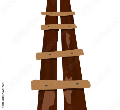 wooden suspension brown bridge with planks