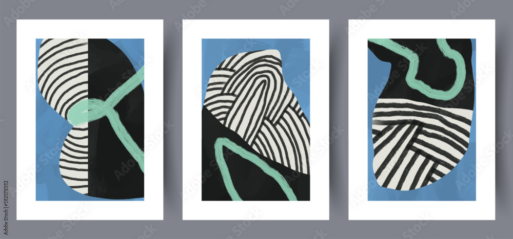 Fototapeta premium Abstract postmodernism aesthetic objects wall art print. Printable minimal abstract poster. Wall artwork for interior design. Contemporary decorative background. 