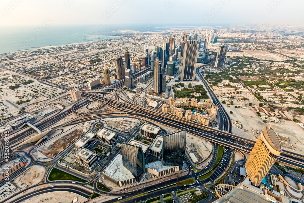 Modern city architecture - panoramic view of Dubai in UAE