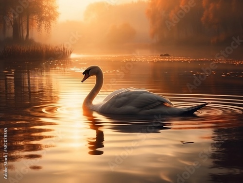 Art Piece of a Swan on Water. Generative AI
