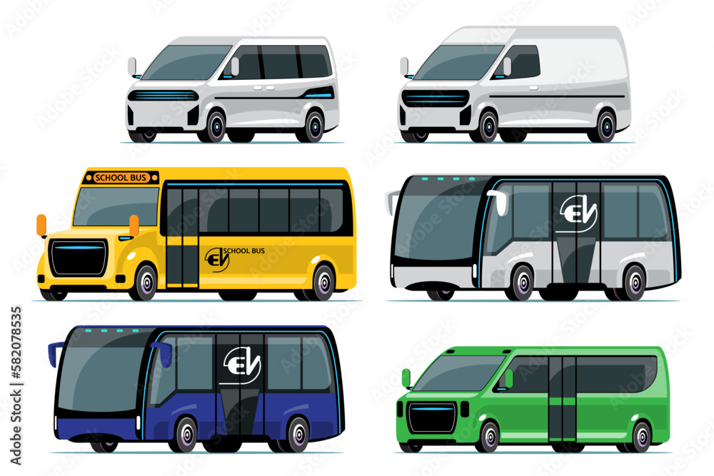 Car vector template on white background. van, bus, transport vehicle, van, electric bus, automobile in cartoon style. For infographics, commercial, web and game design. Car vector template on white background. van, bus, transport vehicle, van, electric bus, automobile in cartoon style. For infographics, commercial, web and game design.
