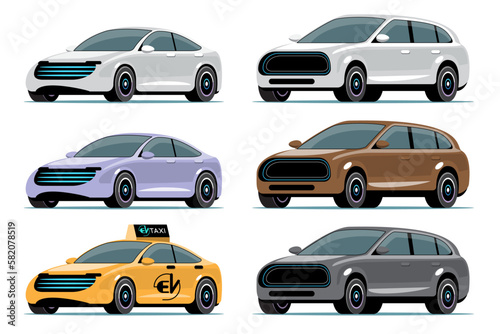 Car vector template on white background. electric taxi  Eco Car  city car  electric car  SUV  automobile in cartoon style. For infographics  commercial  web and game design.