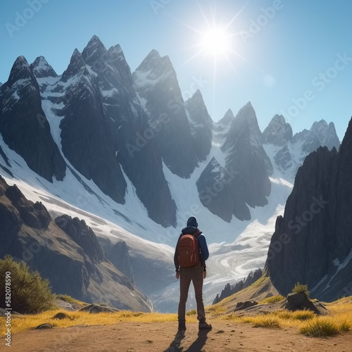 Back of a backpacker is wal...