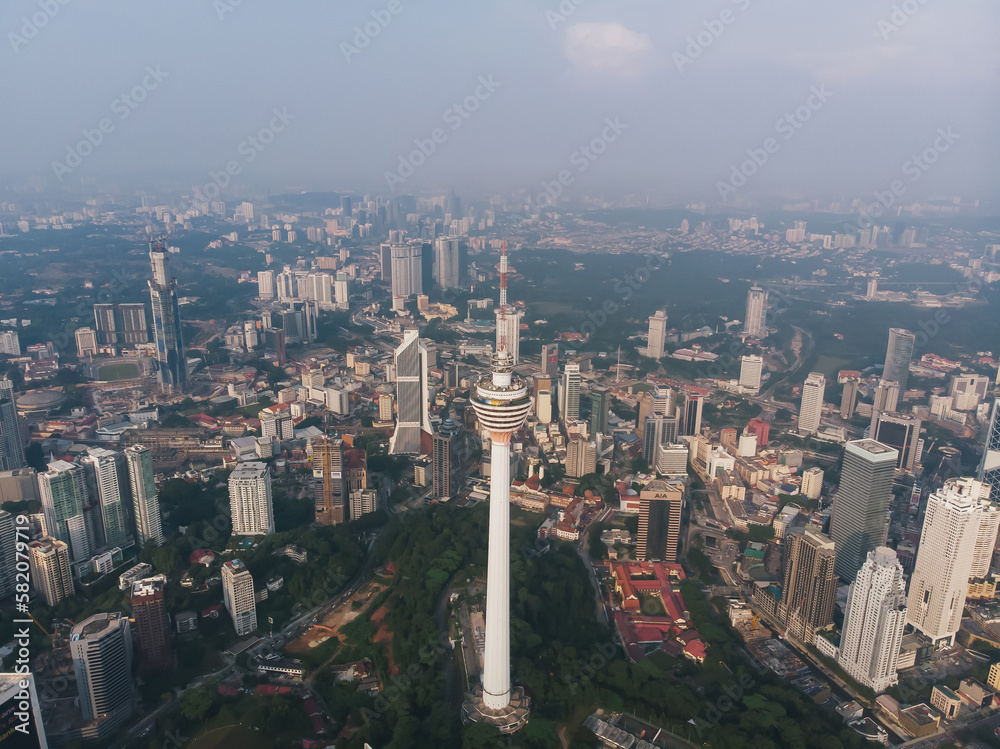  Aerial view of Kuala Lumpur Tower (KL Tower) with Kuala Lumpur city view.