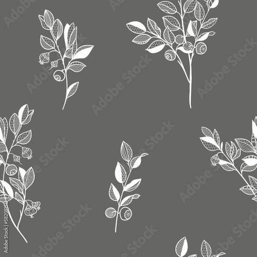 blueberry branches, berries and leaves. seamless lace pattern. vector illustration