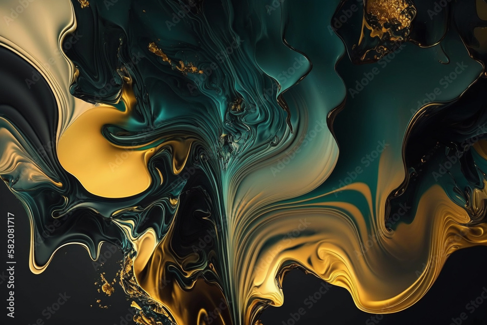 Beautiful mesmerizing gold golden abstract fluid background wallpaper texture. Yellow liquid gold motion flow pattern. Ai generated