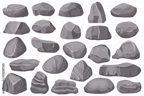 Rocks and stones elements set concept in the flat cartoon style. Images of rocks and stones of various shapes. Vector illustration.