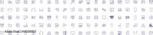 Blockchain technology line icons signs set. Design collection of Blockchain, Technology, Decentralized, Ledger, Cryptography, Cryptocurrency, Consensus, Transaction outline concept vector