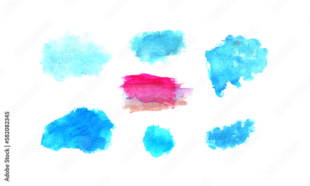 A set of watercolor stains with a pink and blue brush stroke. hand draw brush set