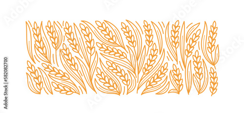 Wheat floral ornament for bakery. Spikelets and ears of wheat, rye or barley. Editable outline stroke. Vector line.