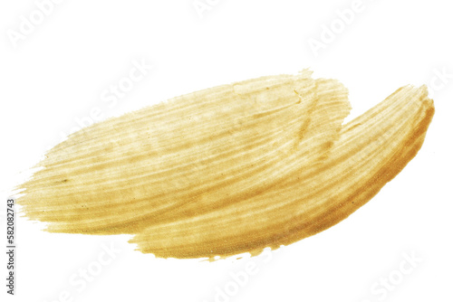 Golden Acrylic paint brush smear stroke on a transparent background.