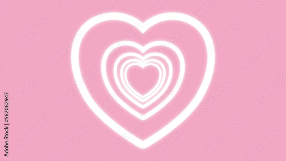 aesthetics glowing white heart tunnel on pink background, cute motion background